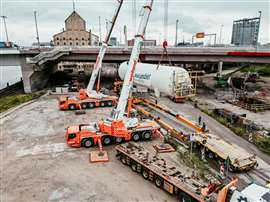 modified Tadano all terrains in the colours of crane specialist Weiland